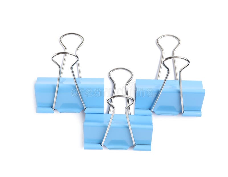 Binder Clips on White Background, Top View. Stationery Item Stock Image