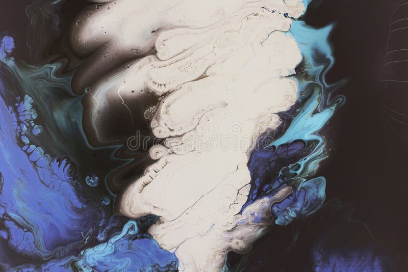 Blue, Black and White Colors Abstract Hand Painted Fluid Art Texture