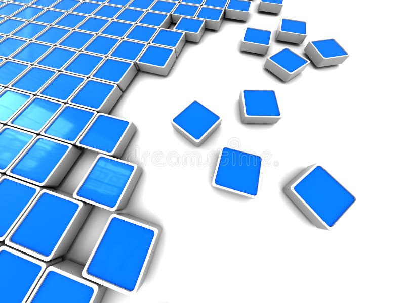 3d illustration of white background with blue rounded blocks at left side. 3d illustration of white background with blue rounded blocks at left side