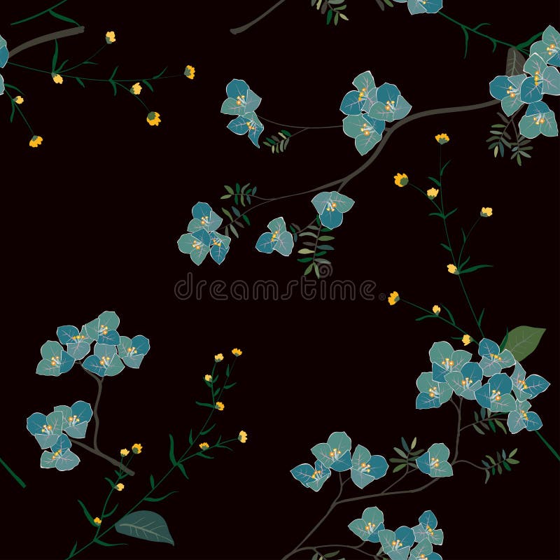 Blue blooming flower in the garden seamless pattern stock illustration