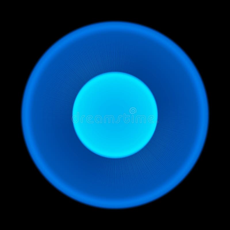 Blue blurred glowing circle on black background. Sun. Sunlight. Sunburst. Abstract illustration with shiny lights. Blur neon effec stock illustration