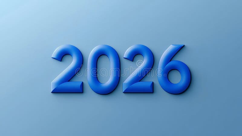 Blue Bold 2026 3D Numbers on a Minimal Blue Wall Background, New Year Concept, 3D Render stock illustration