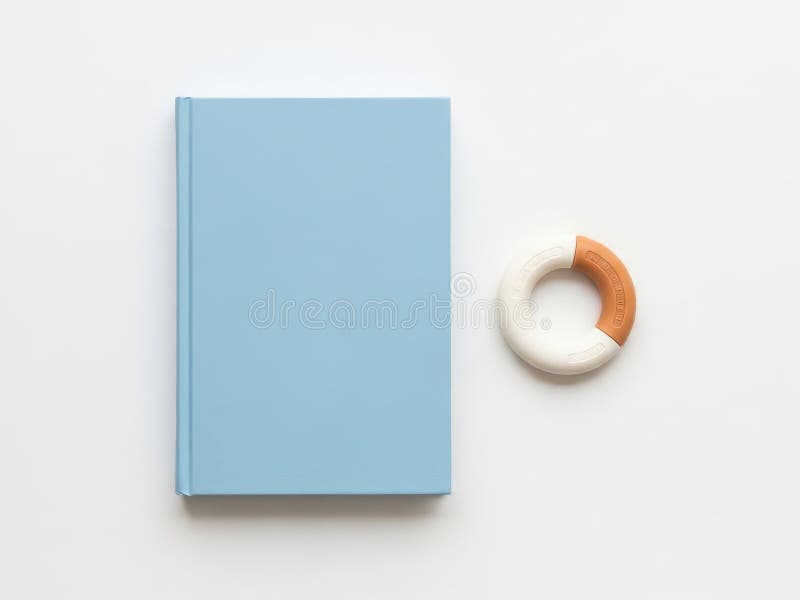 This image features a blue book placed next to a doughnut with a white and brown color scheme. The objects are isolated on a transparent background, making them stand out clearly. The image is ideal for various design purposes and can be used in graphic design projects. Doughnut isolated illustrations