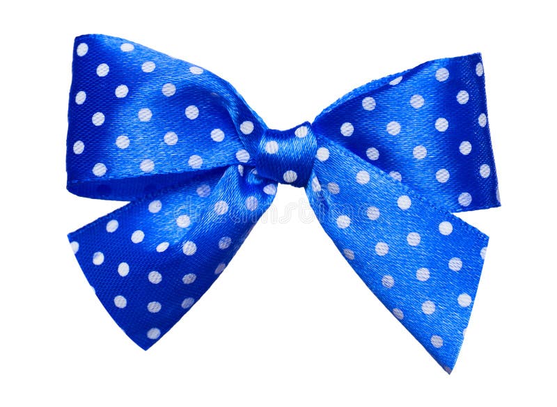 Blue Bow with White Polka Dots Made from Silk Stock Photo Image of