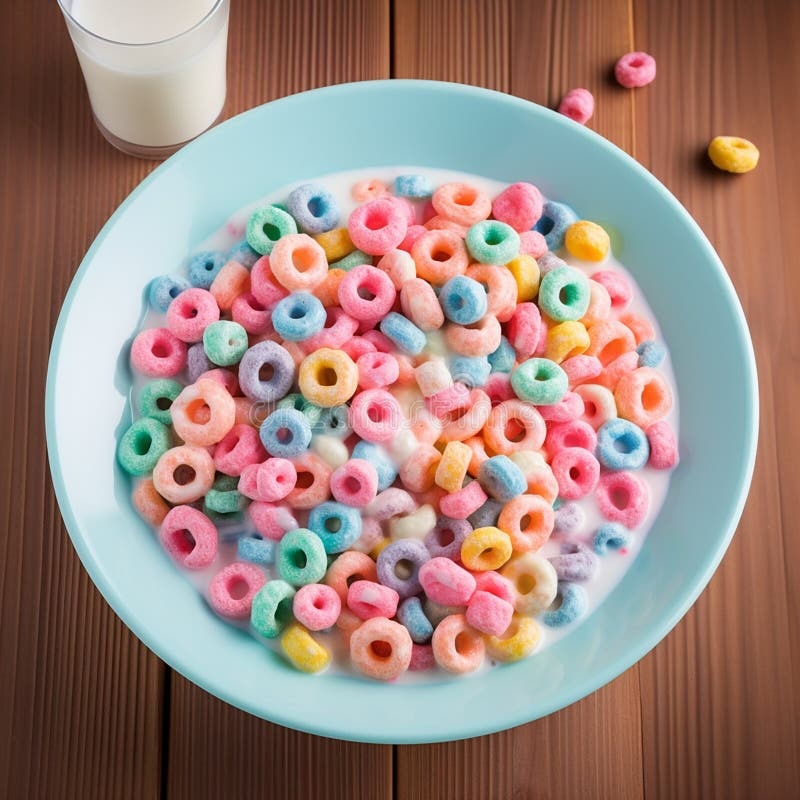 Free Photo  Coloured fruity loops and milk on pink background