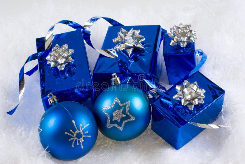 Blue boxes and Christmas blue balls