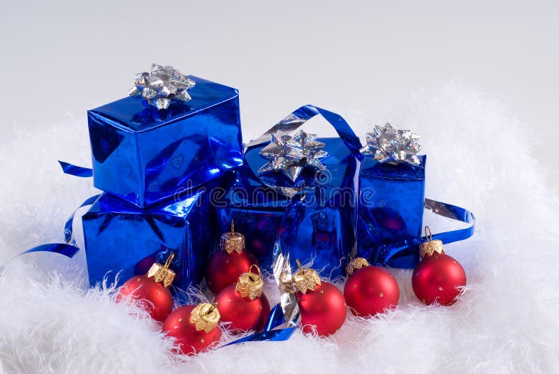 Blue boxes and Christmas blue balls