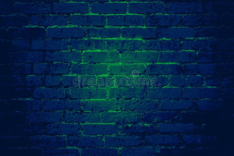 Blue Brick Wall Background Texture with Green Light Shining through