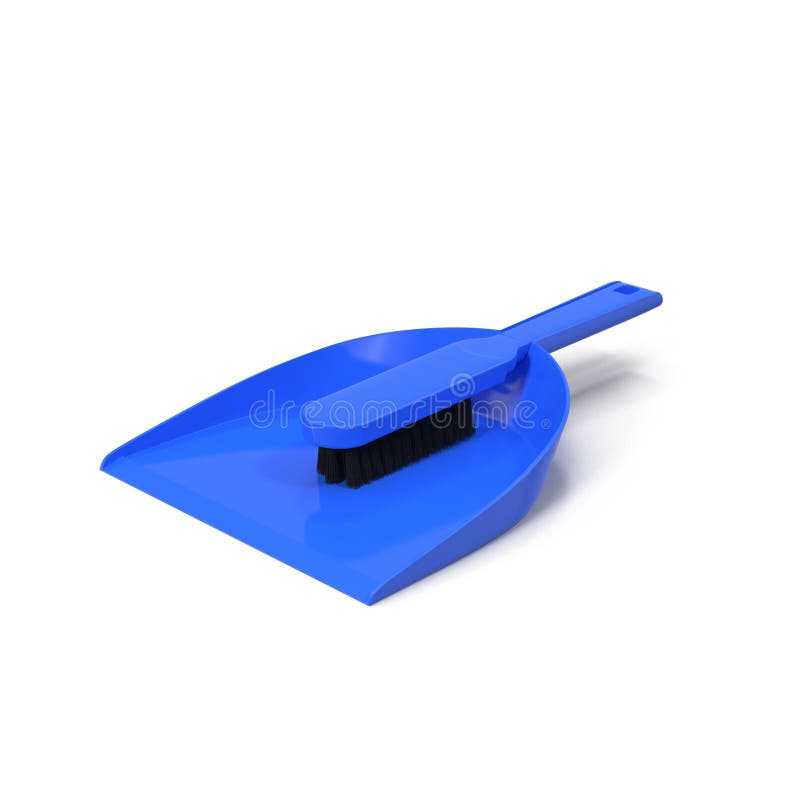 A Blue Brush and Dustpan Isolated on White. 3D Illustration Stock Illustration Illustration of
