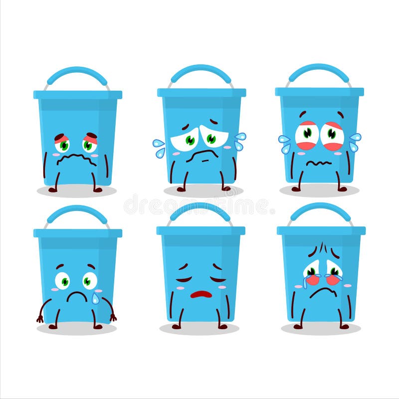 Blue Bucket Cartoon Character with Love Cute Emoticon Stock Vector