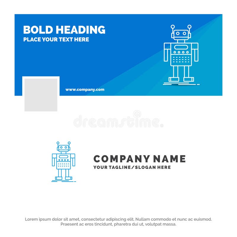 Blue Business Logo Template for robot, Android, artificial, bot, technology. Facebook Timeline Banner Design. vector web banner royalty free illustration