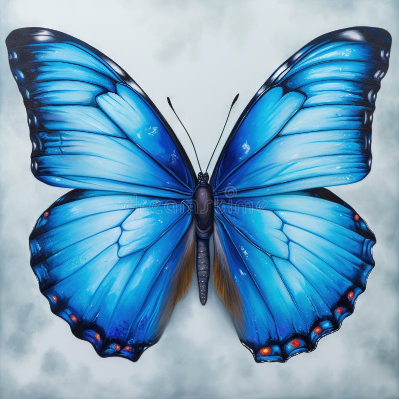 A Blue Butterfly with Red Spots on Its Wings and Wings Stock