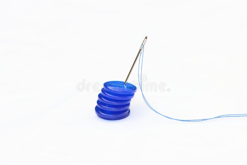Blue Buttons and Sewing Needle with Thread Stock Photo Image of button, factory 196545258