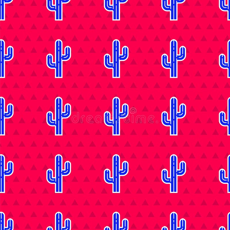 Blue Cactus icon isolated seamless pattern on red background. Vector vector illustration
