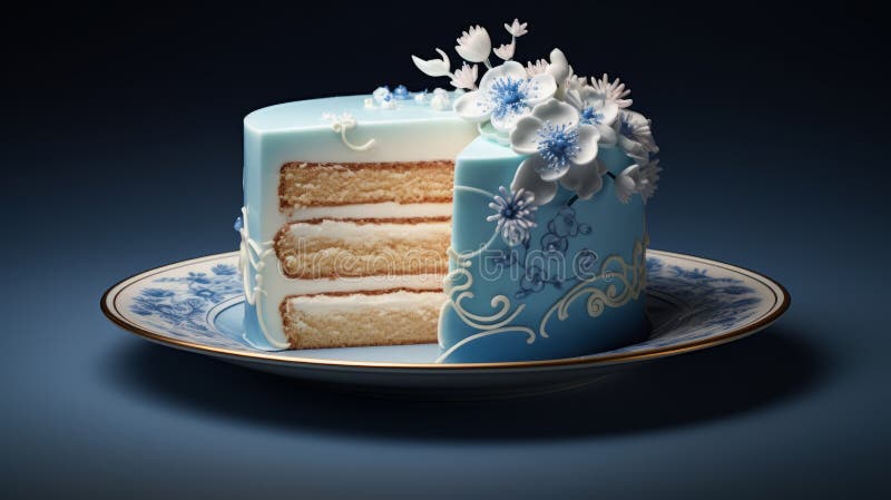 Hyperrealistic 3d Cake Model With Blue Sakura Flowers