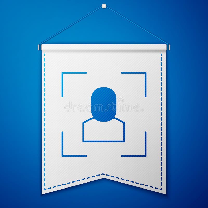 Blue Camera focus frame line icon isolated on blue background. White pennant template. Vector royalty free illustration