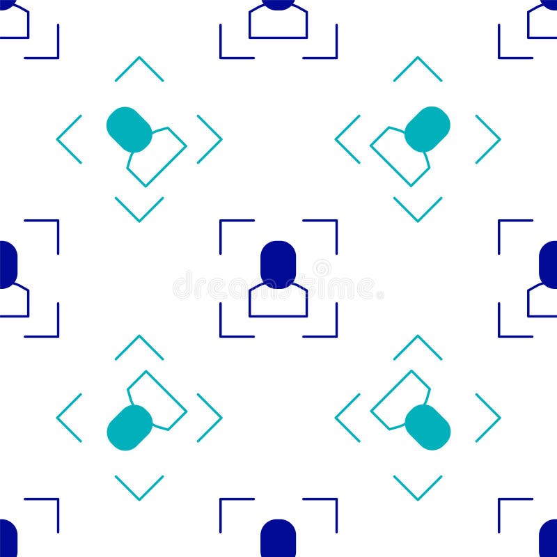 Blue Camera focus frame line icon isolated seamless pattern on white background. Vector vector illustration