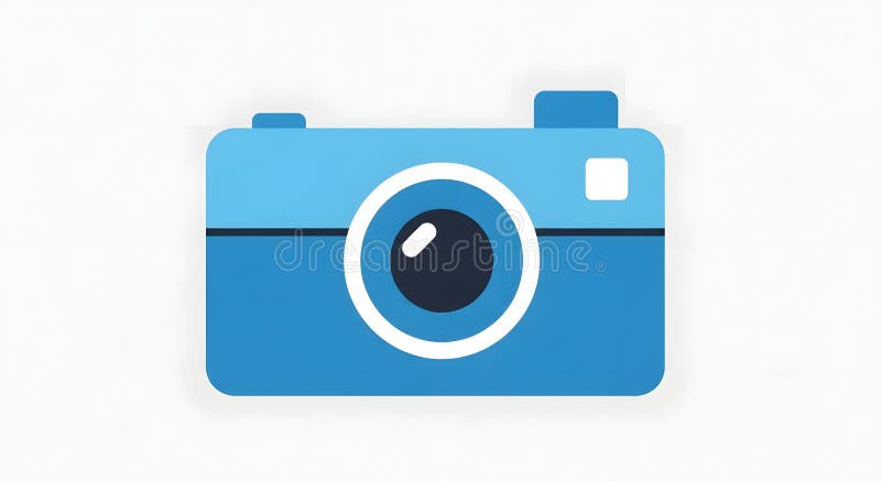 Blue camera icon on white background stock illustration