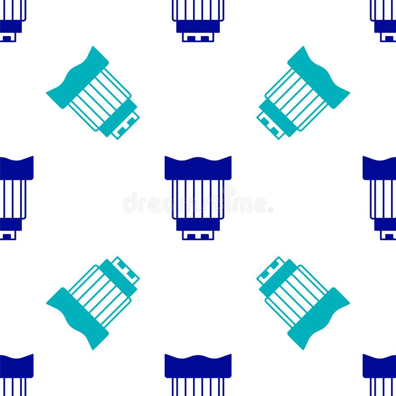 Blue Camera photo lens icon isolated seamless pattern on white background. Vector vector illustration