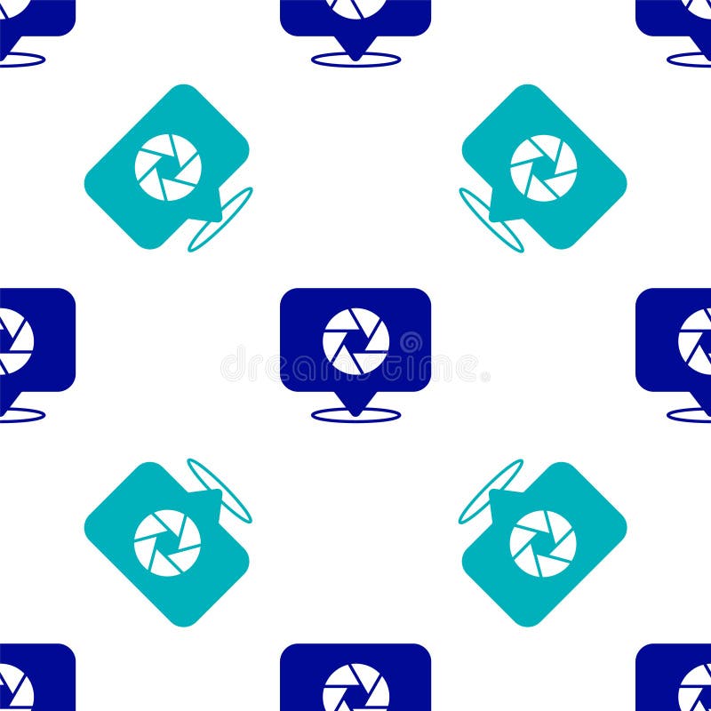 Blue Camera shutter icon isolated seamless pattern on white background. Vector stock illustration