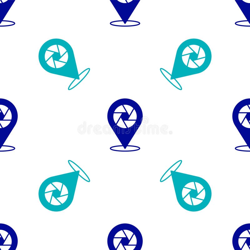 Blue Camera shutter icon isolated seamless pattern on white background. Vector royalty free illustration