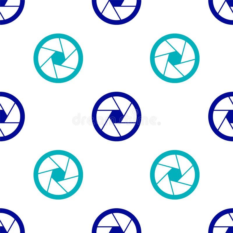 Blue Camera shutter icon isolated seamless pattern on white background. Vector stock illustration