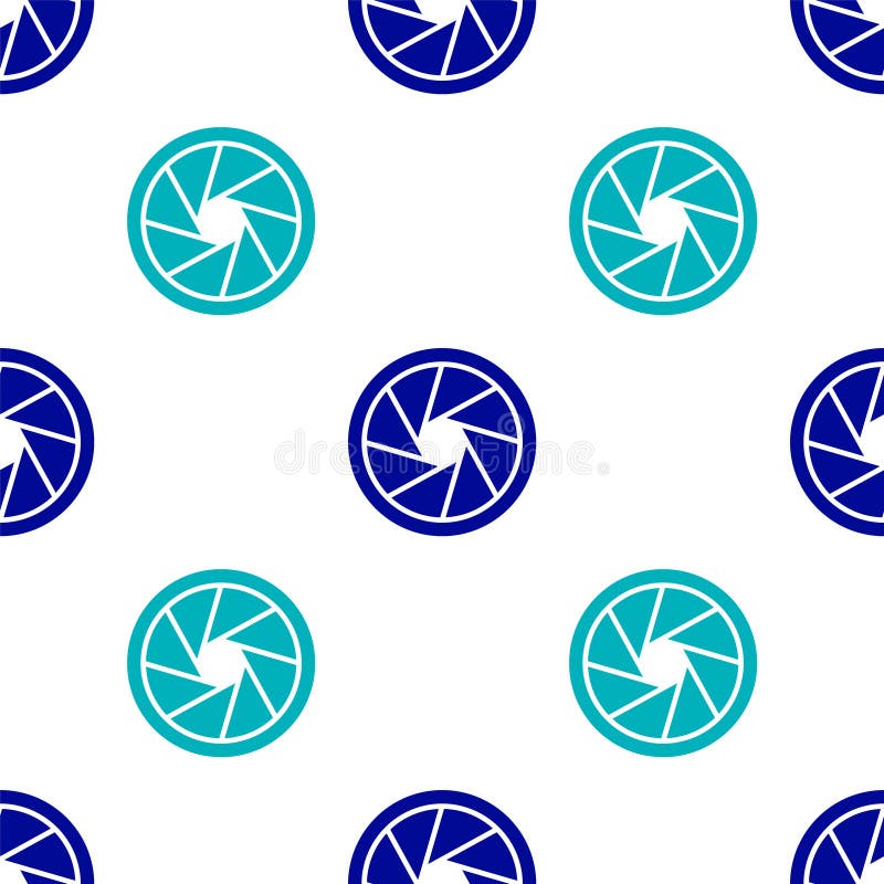 Blue Camera shutter icon isolated seamless pattern on white background. Vector stock illustration