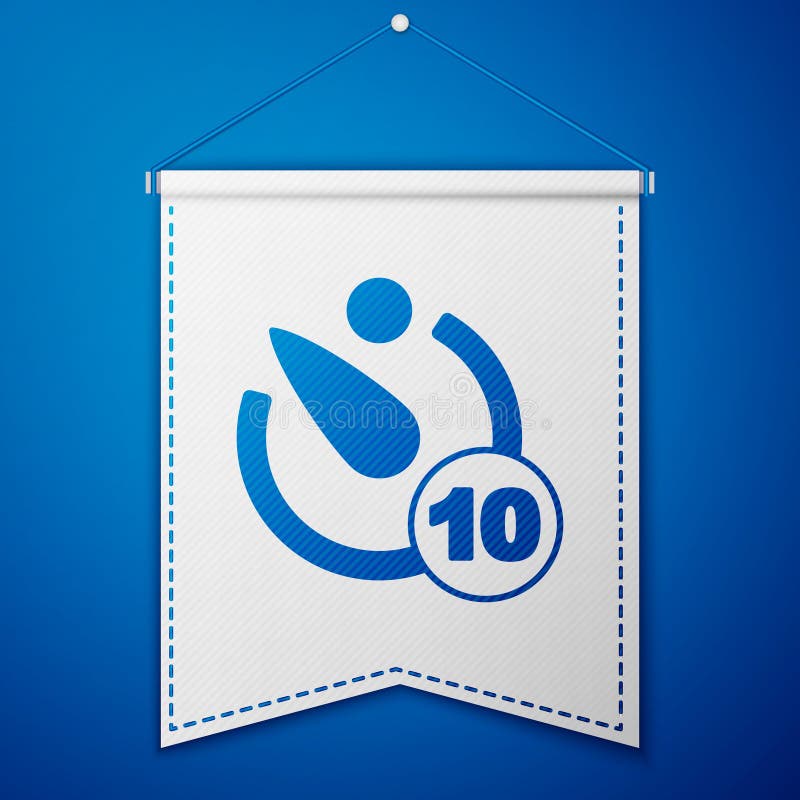 Blue Camera timer icon isolated on blue background. Photo exposure. Stopwatch timer 10 seconds. White pennant template royalty free illustration