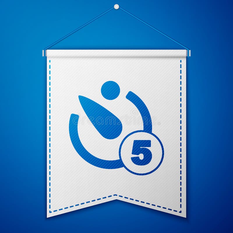 Blue Camera timer icon isolated on blue background. Photo exposure. Stopwatch timer 5 seconds. White pennant template stock illustration