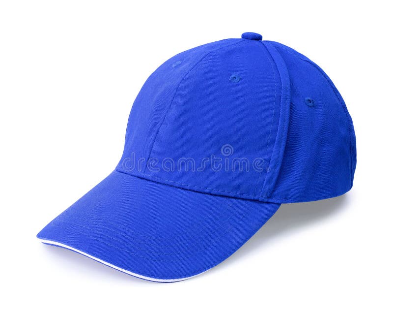 Blue cap isolated on white background. Template of baseball cap in side view. Clipping path stock image Blue cap isolated on white background. Template of baseball cap in side view. Clipping path stock image