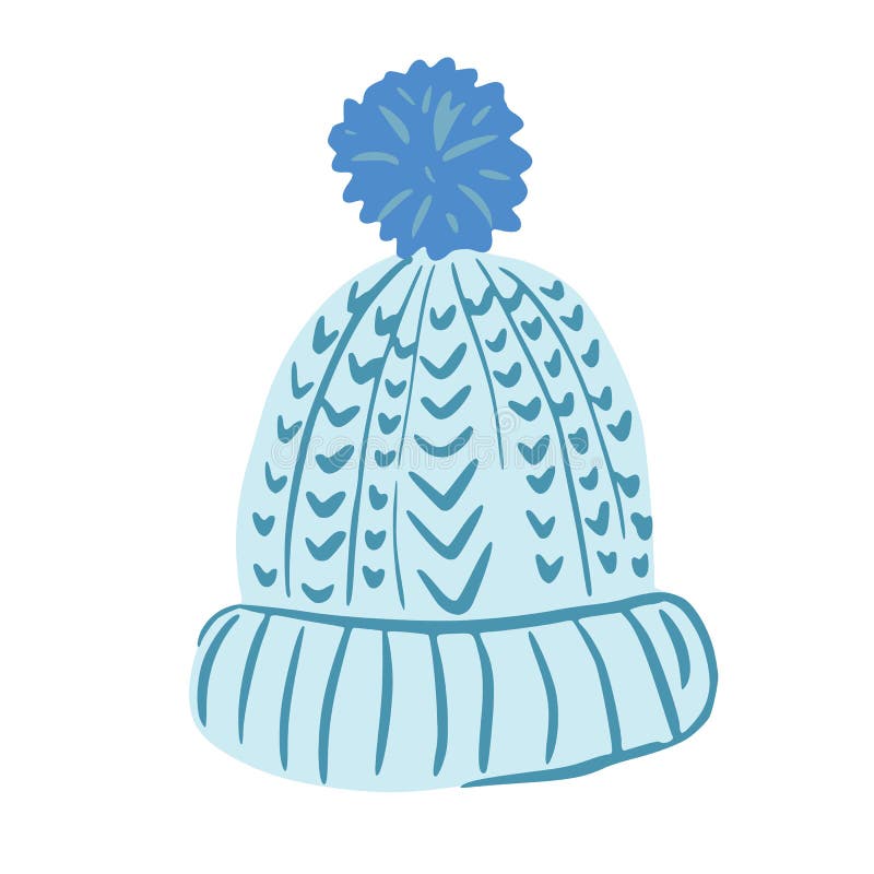 Blue Cap from Wool Isolated on White Background. Cap with Pompon Sketch ...