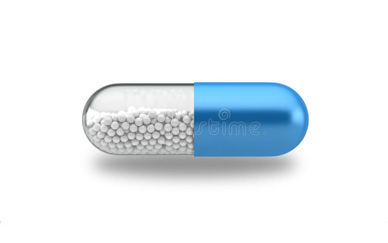 Blue capsule pill isolated on a white background with clipping p stock illu...