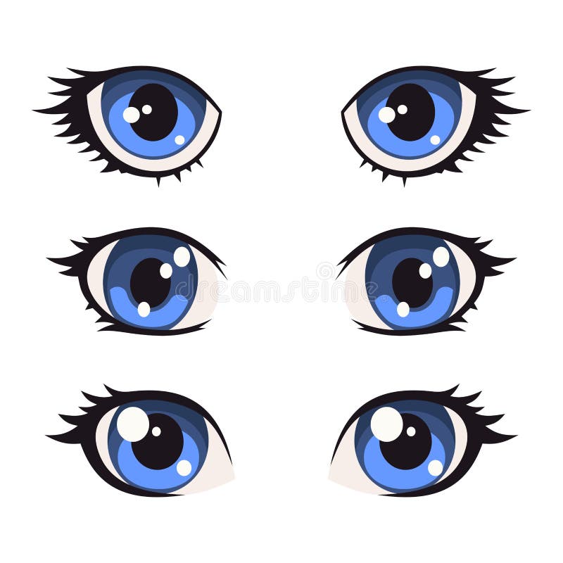 Blue Cartoon Anime Eyes Set. Vector illustration