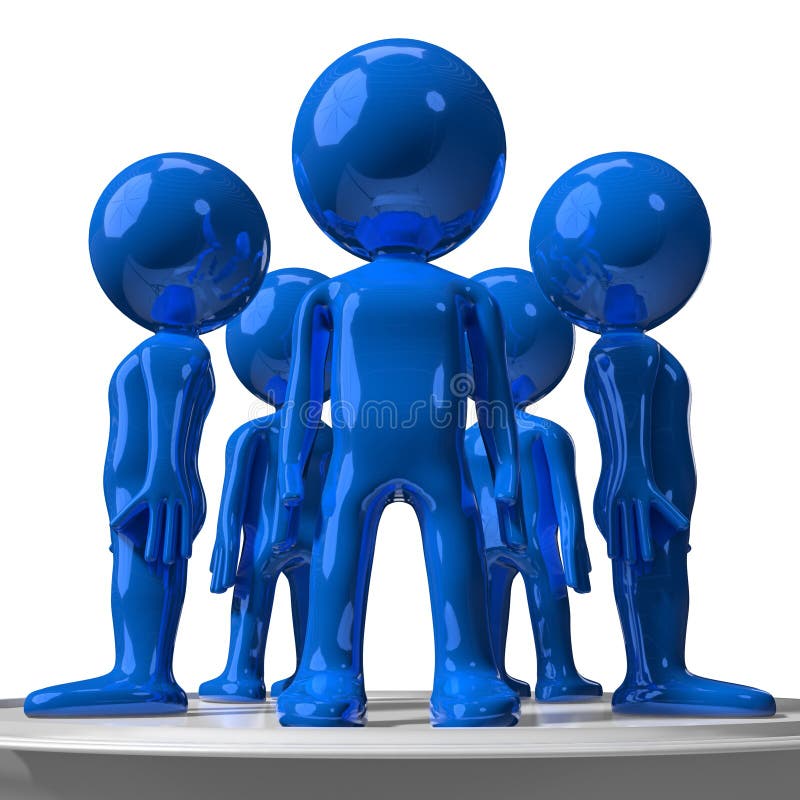 Blue cartoon characters, teamwork concept vector illustration