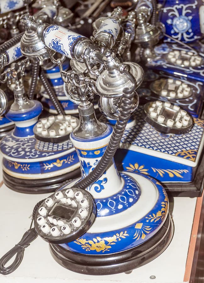 Blue ceramic phone stock image. Image of decor, object 56193943