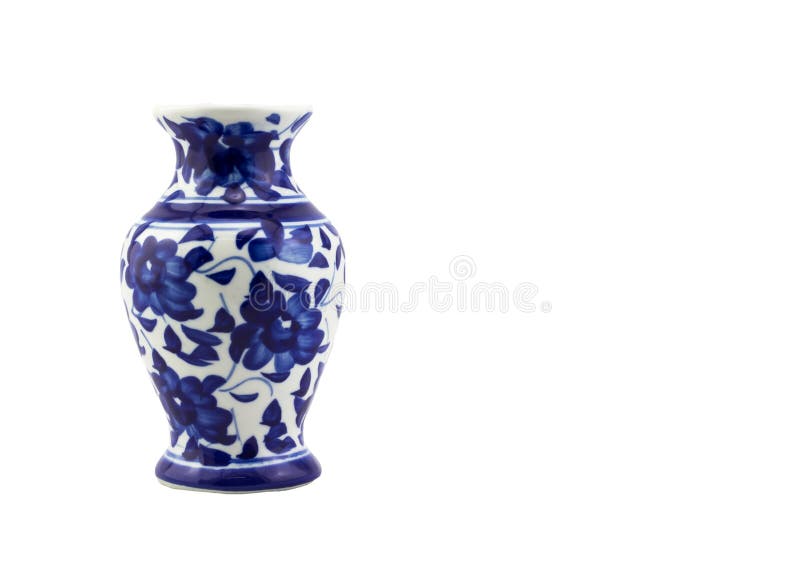 Blue Ceramic Porcelain Vase on Isolated White Background Stock Image