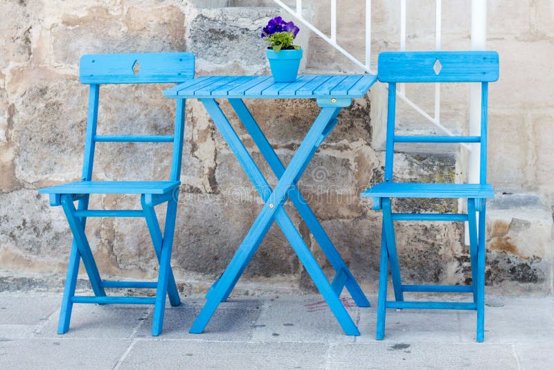 Blue Chairs and table stock photo. Image of blue, furniture 55921868