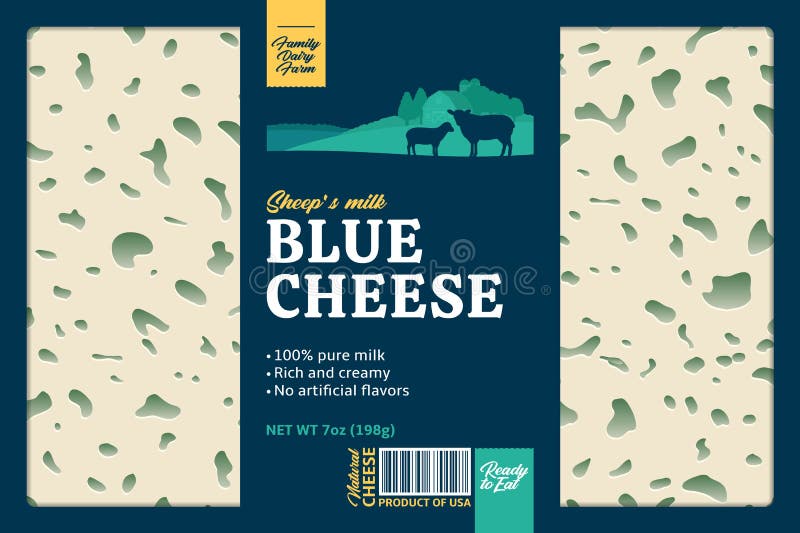 Blue Cheese Packaging Template with Sheep, Lamb and Dairy Farm Stock
