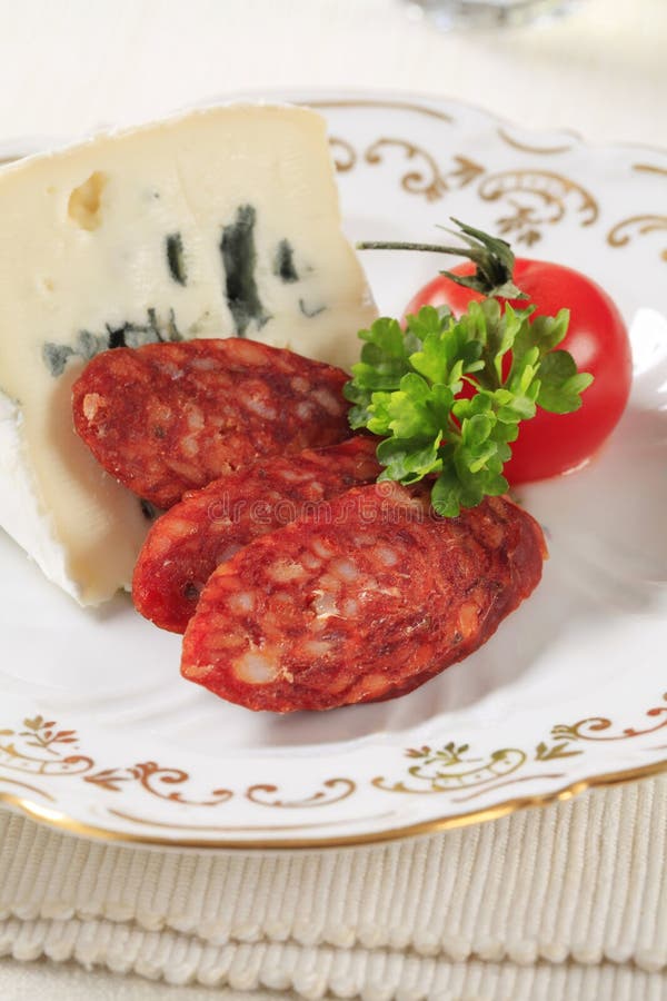 Blue Cheese and Spicy Sausage Stock Image Image of fresh, gourmet