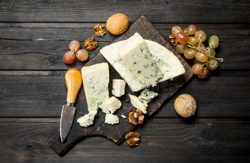Blue Cheese with Walnuts and Grapes Stock Image Image of