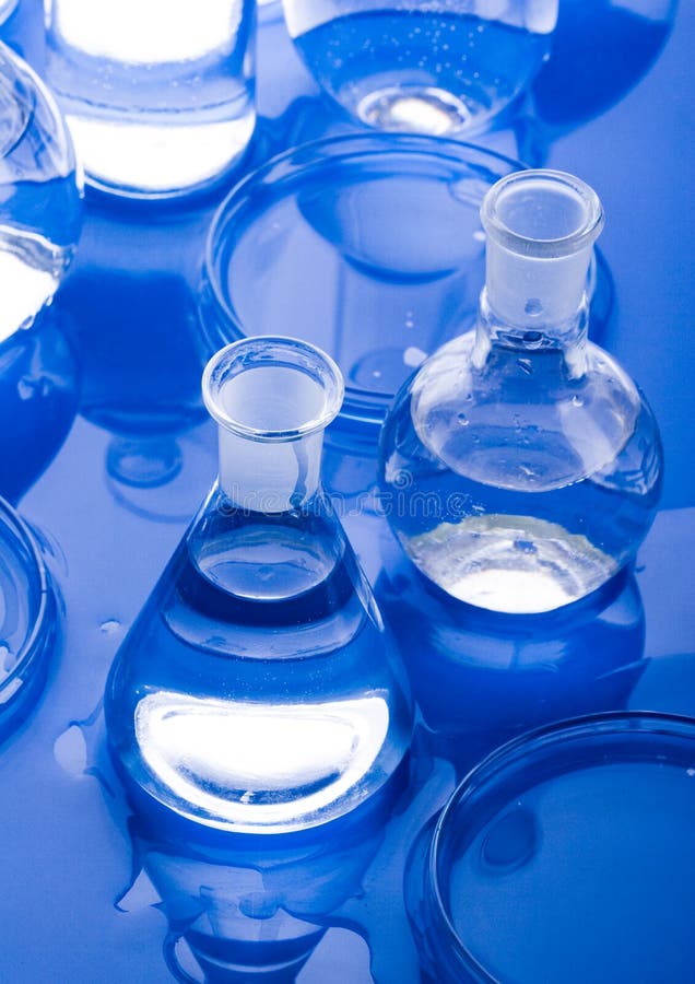 Blue chemistry vials stock photo. Image of experiment 3955176
