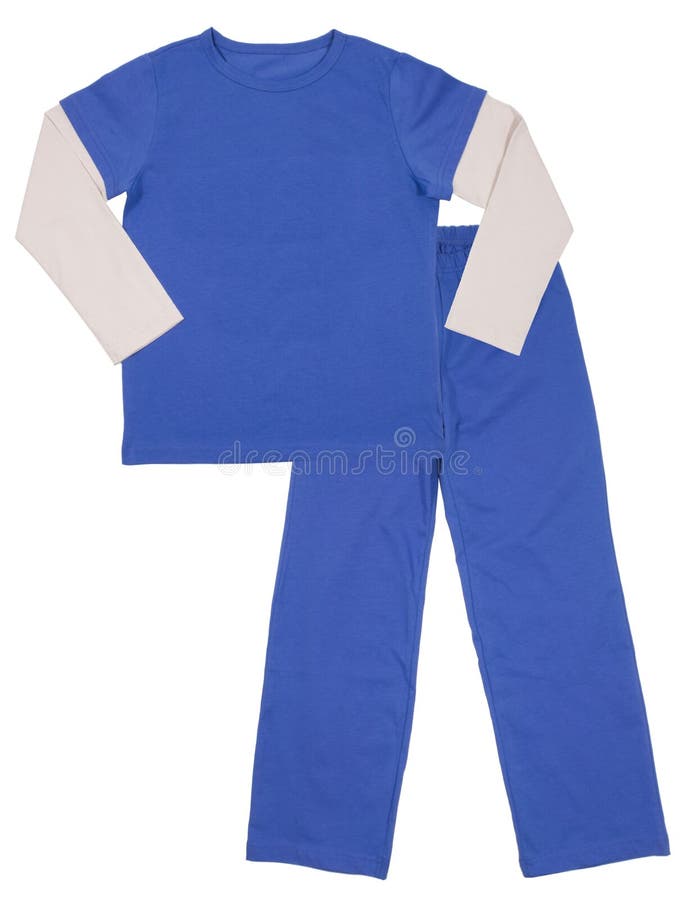 Blue Children S Pajamas. Isolated on a White Stock Photo - Image of ...