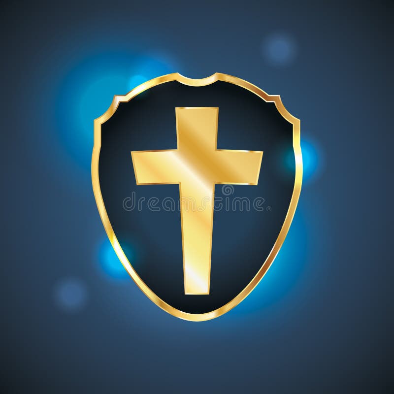 Blue Christian Cross Shield Illustration