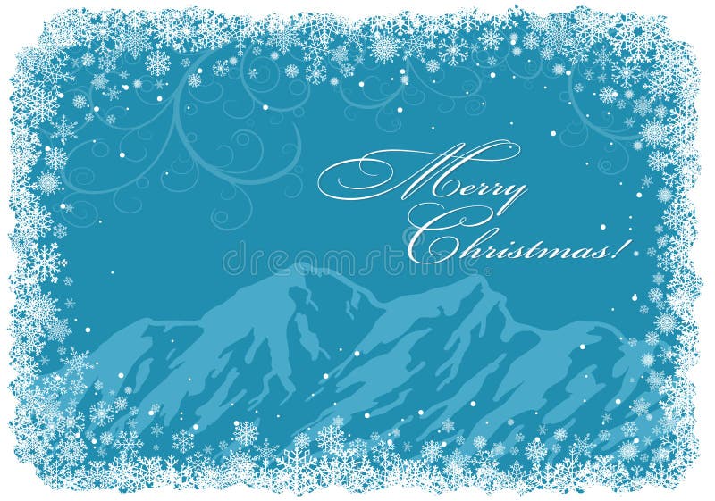 Blue Christmas background with mountains