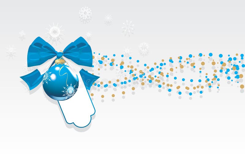 Blue Christmas ball with bow and tinsel. Banner