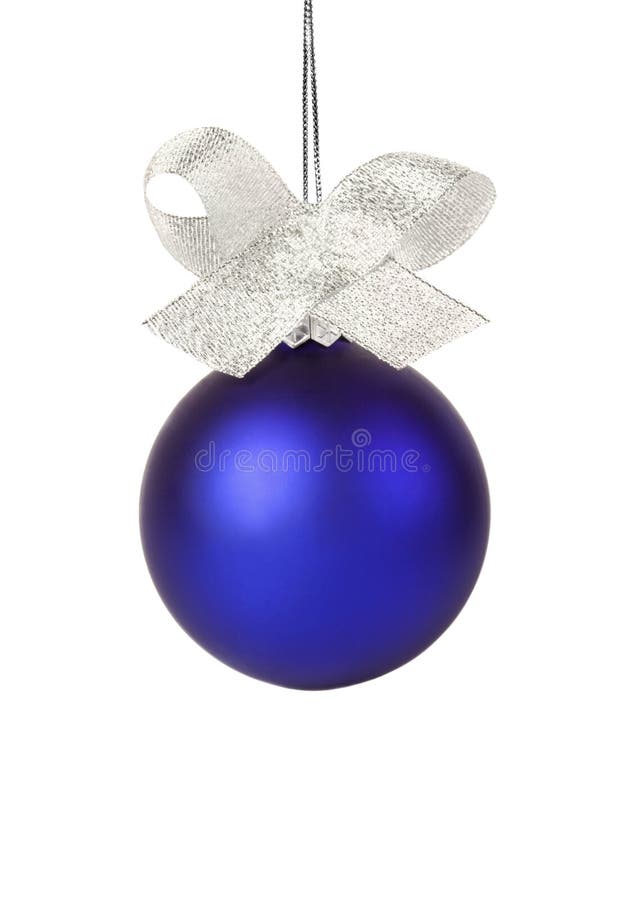 Blue christmas ball with silver ribbon