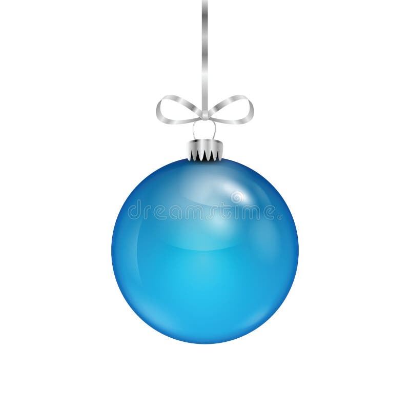 Blue Christmas ball on silver ribbon