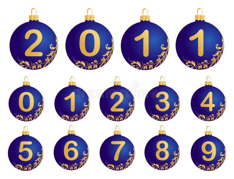 Blue Christmas Balls with numerals 0-9