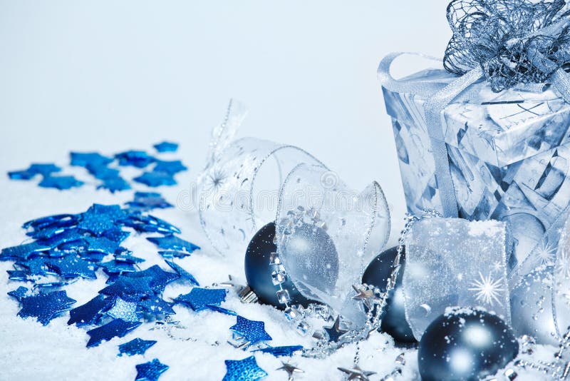 Blue Christmas balls and present