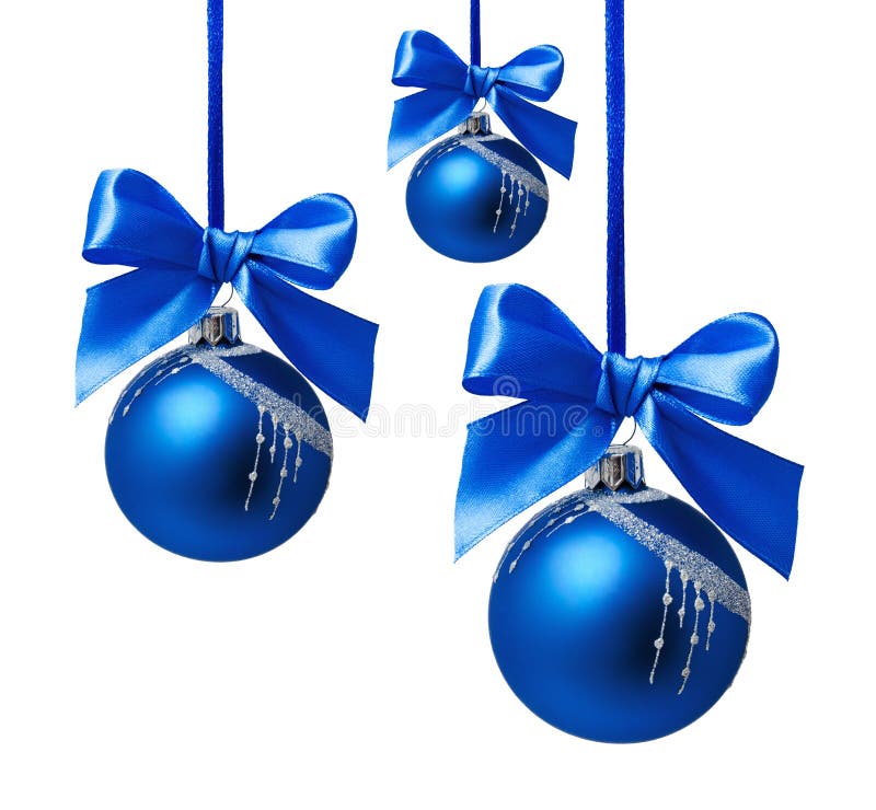 Blue Christmas Balls with Ribbon Stock Image Image of detail, close
